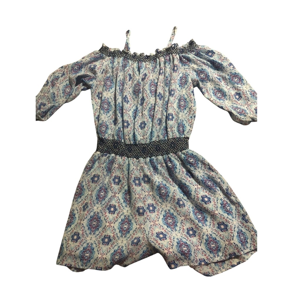 Skies are Blue Cold Shoulder Romper Smocked Waist 3/4 Sleeve Festival